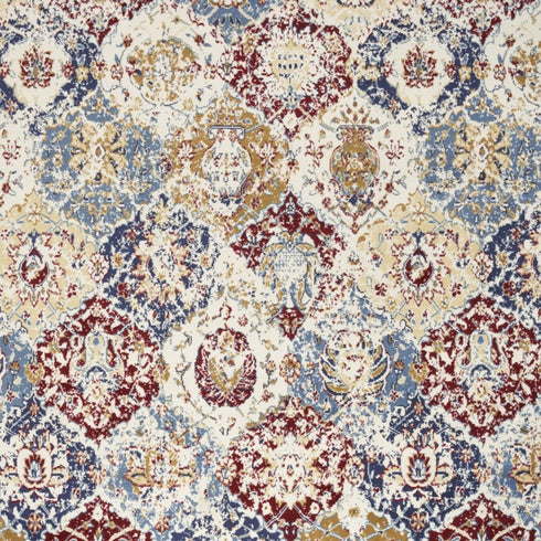 4' X 6' Navy Blue Damask Power Loom Distressed Area Rug